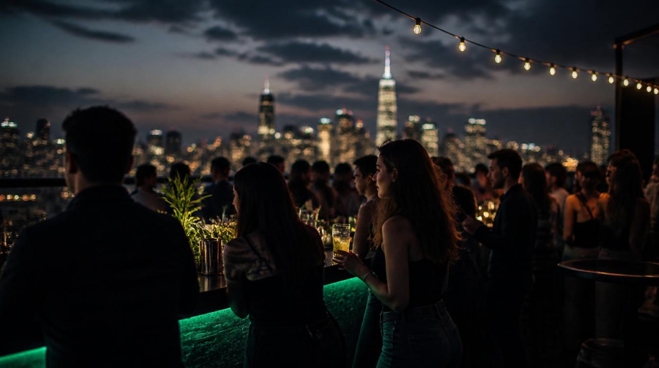 Rooftop bar at dusk
